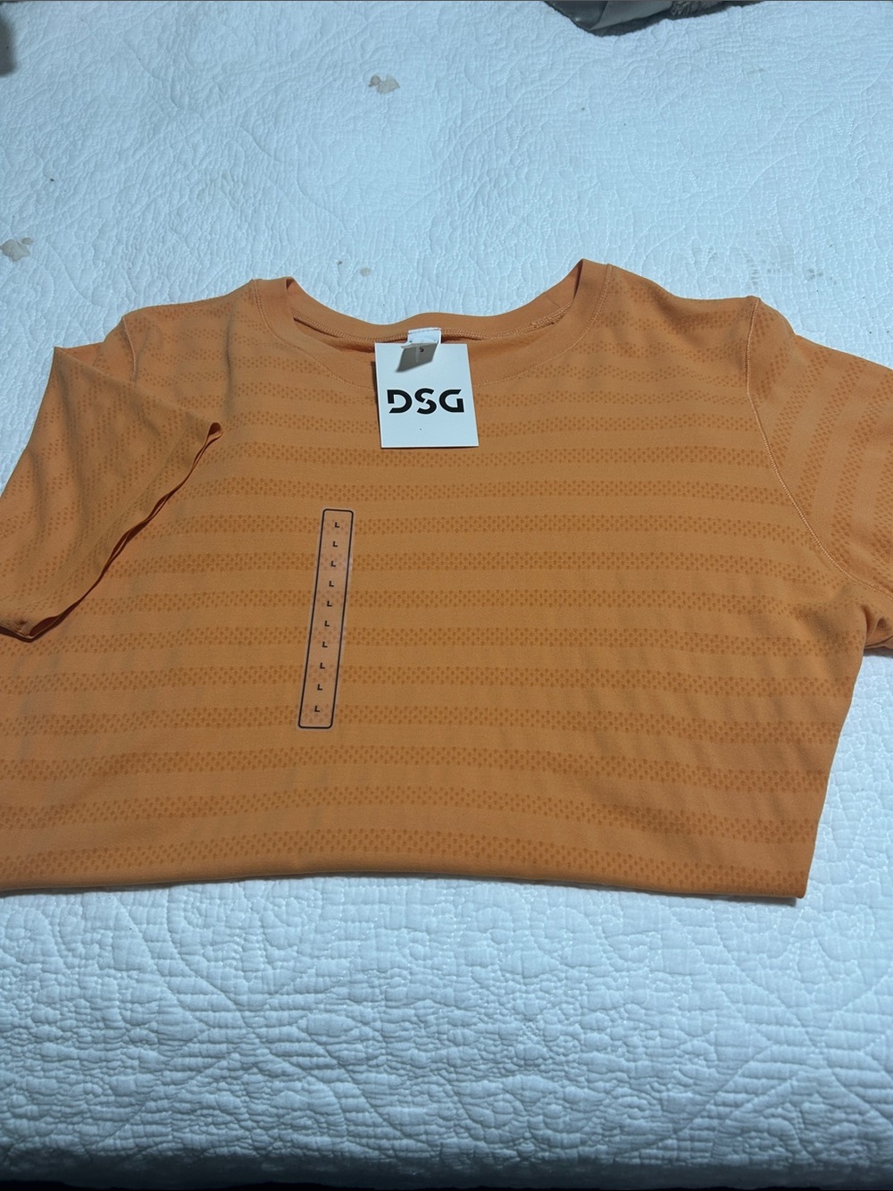 DSG Orange Short Sleeve Crewneck Tee with Subtle Stripe Texture